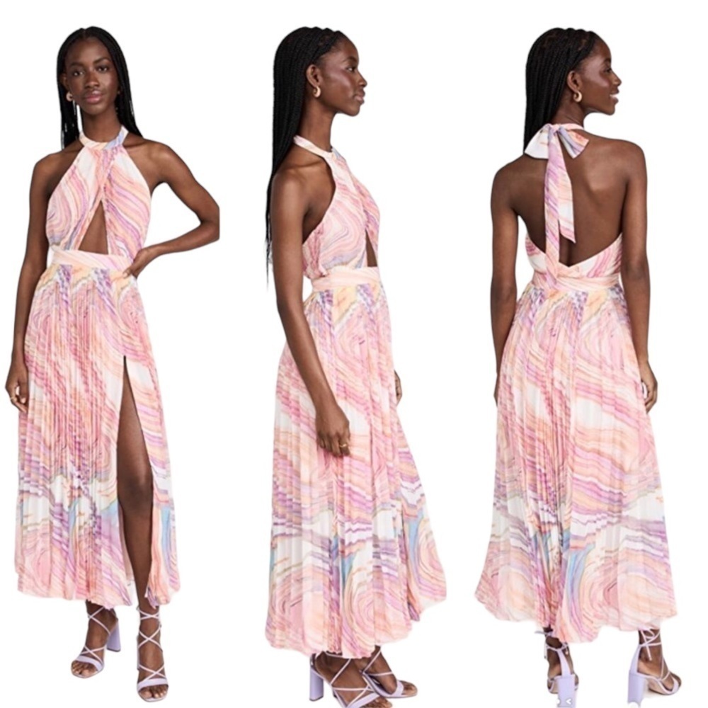 Rococo Sand NWT Dress Eira Long Dress Peach Lilac Chiffon Halter Open Back - Picture 16 of 16